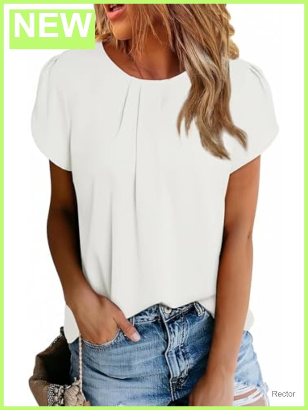 Women's Casual Pleated Blouse Short Sleeve Work Top